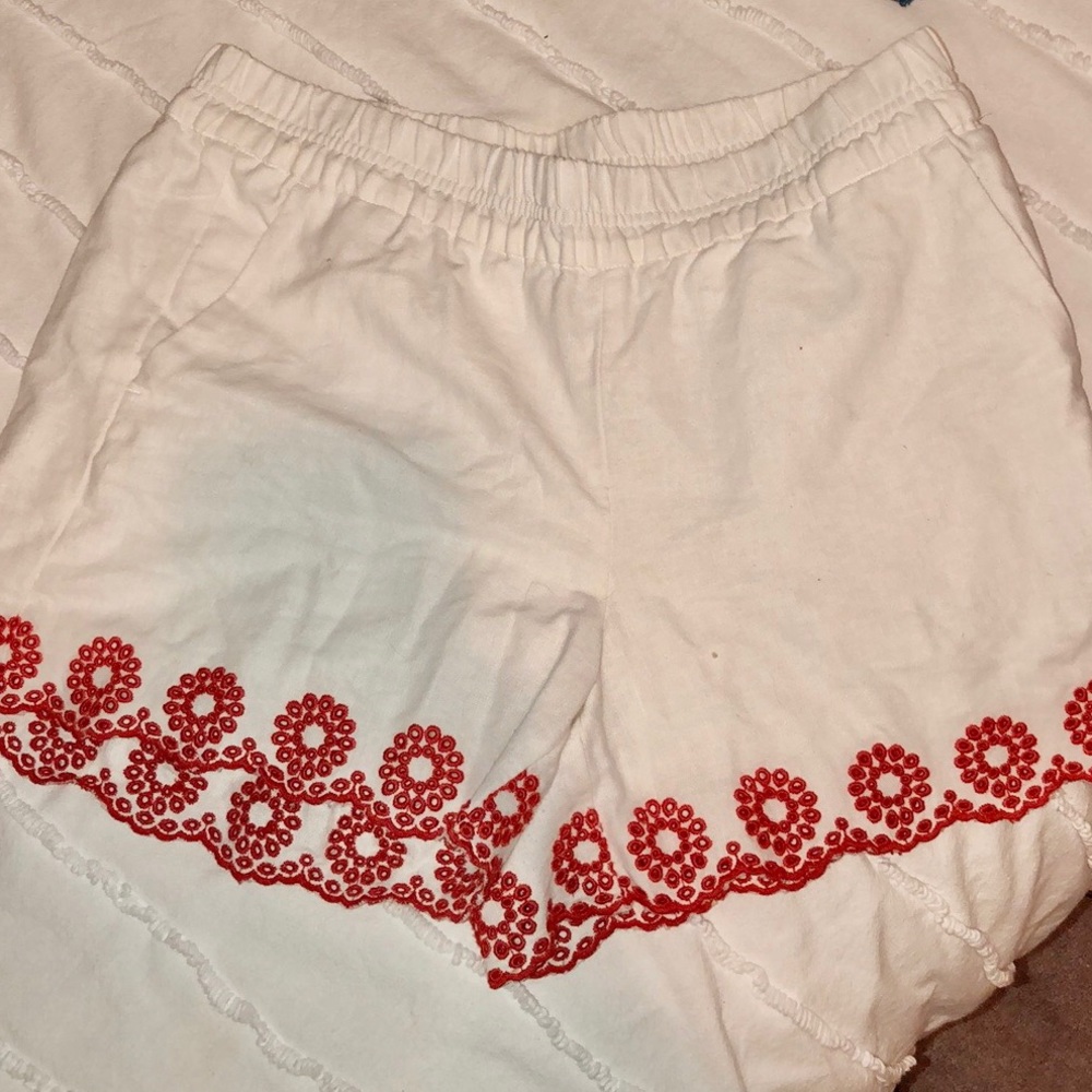 JCrew White Shorts with Red Flowers